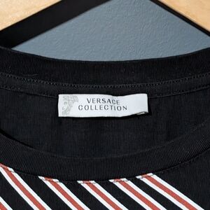 Versace Collection Black Shirt with Red and White Stripes